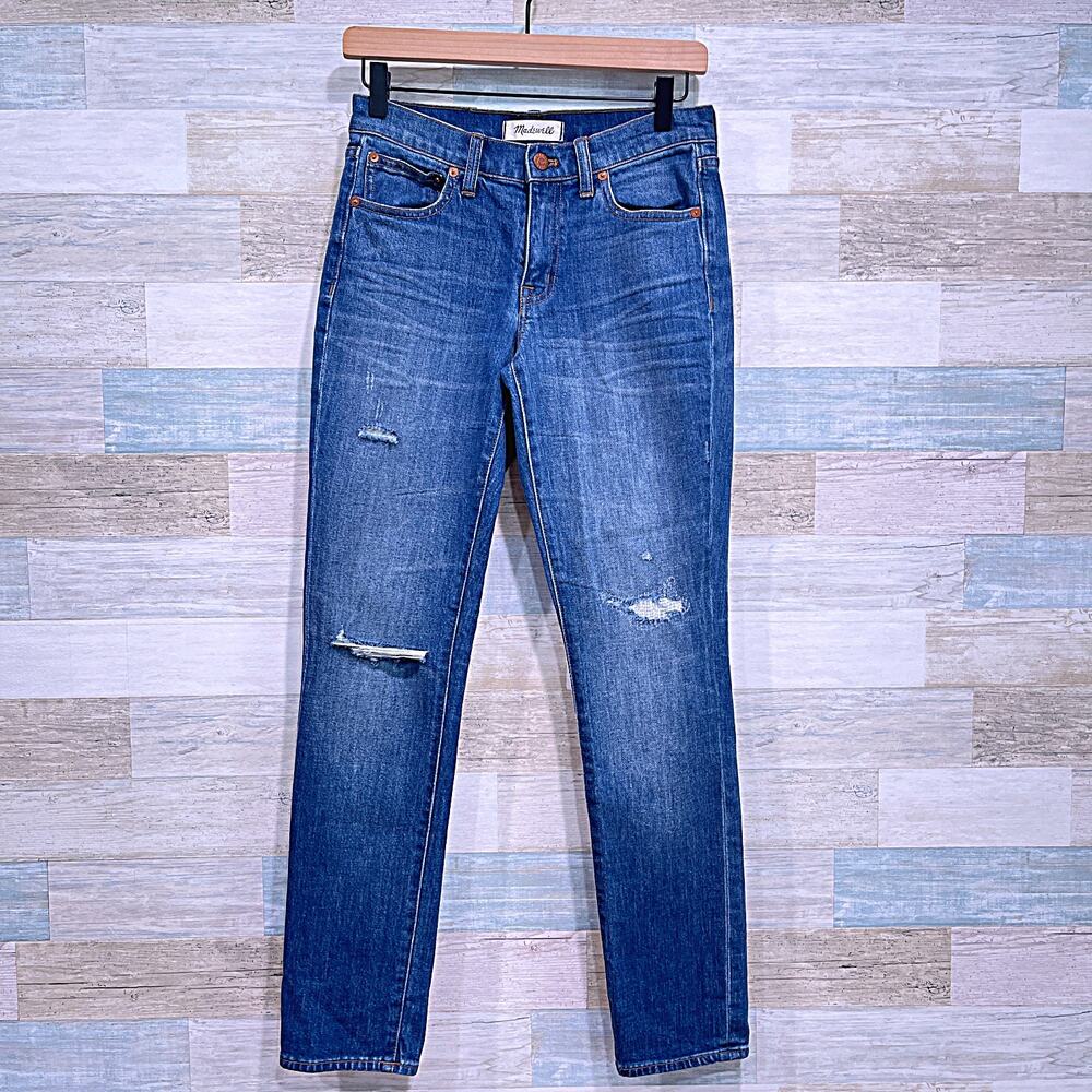 MADEWELL Slim Boyjean Brinville Wash Ripped Mid Rise Stretch Denim Womens 24